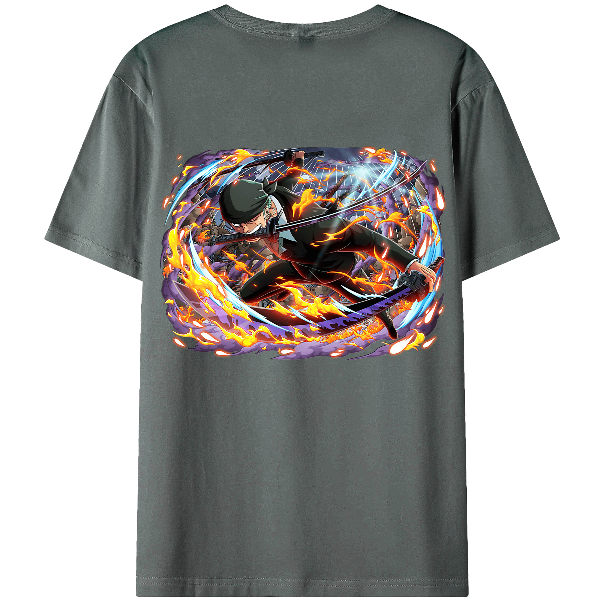ワンピース ロロノア・ゾロ ONE PIECE Roronoa Zoro 綿100％ メンズ半袖Tシャツ（バックプリント） 通気性